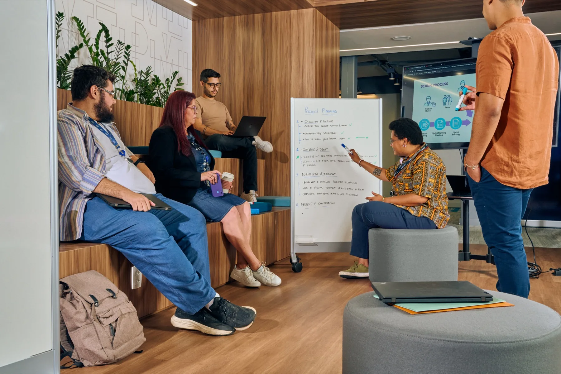 Team collaborating in a project planning workshop