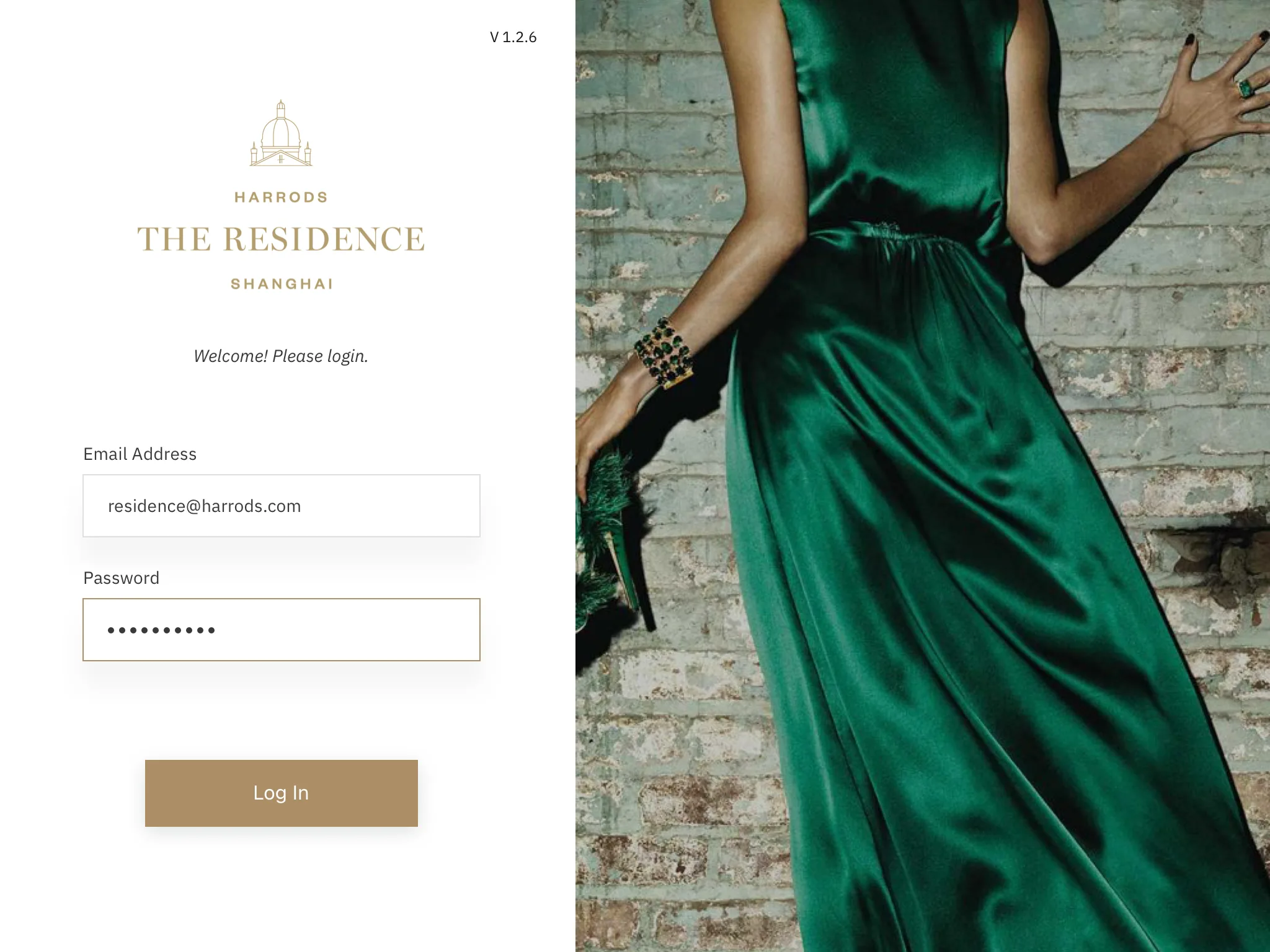 Harrods The Residence member login interface