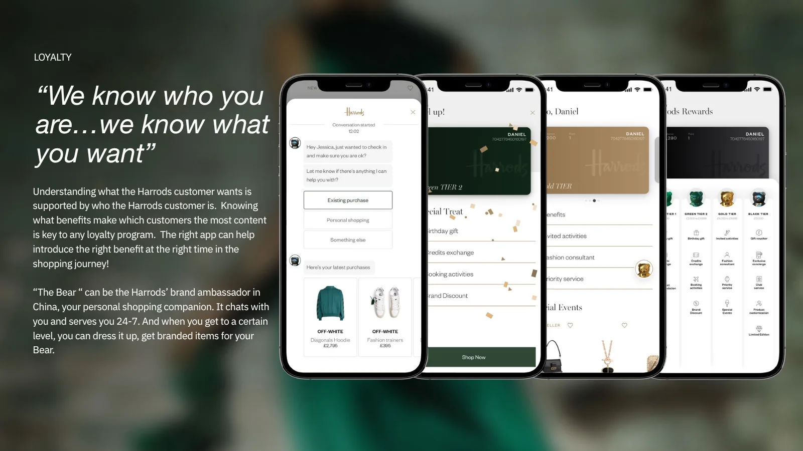 Harrods member app proposal showing a connected loyalty ecosystem