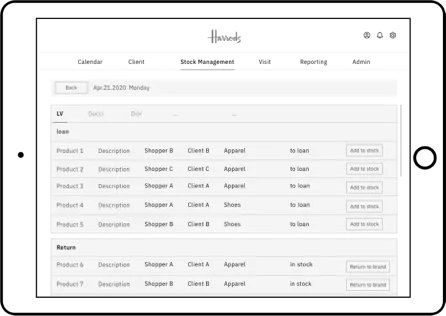 Loan & return low-fidelity wireframe