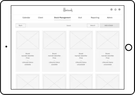 Product stock low-fidelity wireframe