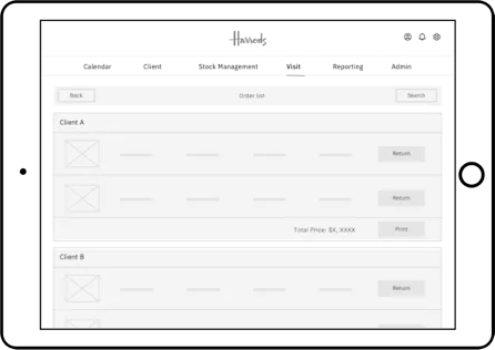 Order list low-fidelity wireframe